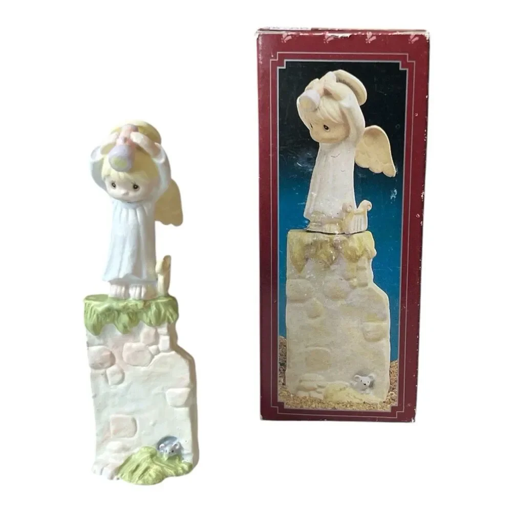 Vintage Enesco Precious Moments Heavenly Light Angel Nativity Set Pewter 4